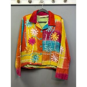 Carrie Allen‎ Jacket Womens Medium Multi Tie Dye Floral Ribbon Art to Wear